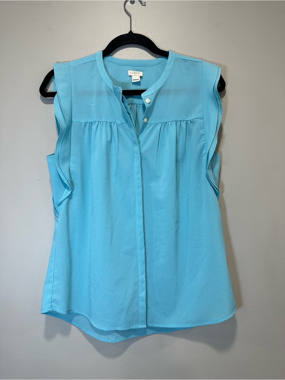 J.Crew Flutter Sleeve Button-Front Blouse Aqua Blue Size 6 EUC
